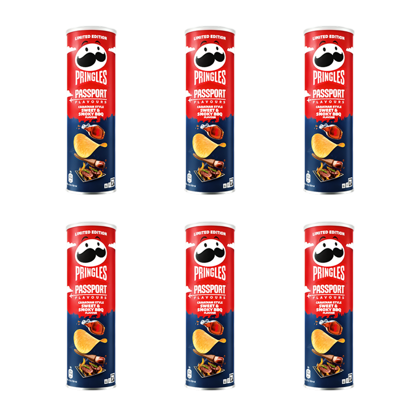 Набор Чипсы 6шт Pringles Passport Flavours Canadian Style Sweet & Smoky BBQ 165g - Retromagaz