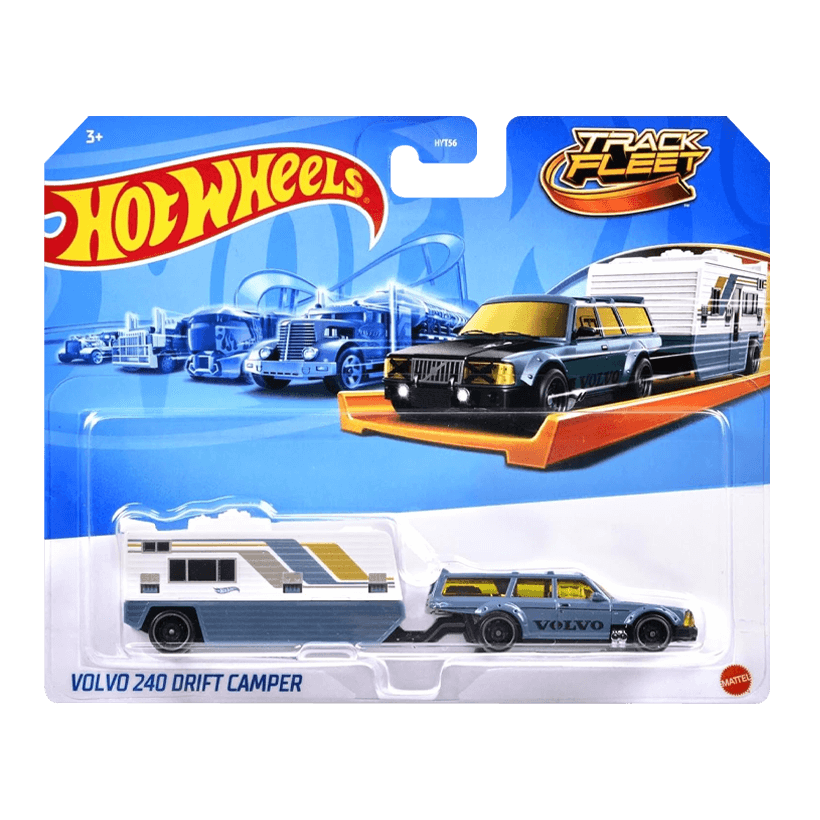 Машинка Базовая Hot Wheels Volvo 240 и Транспортер Drift Camper Track Fleet 1:64 HVD99 Teal - Retromagaz