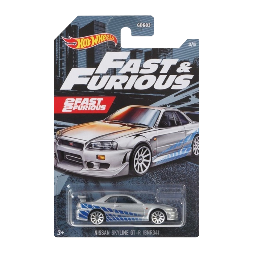 Тематическая Машинка Hot Wheels Nissan Skyline GT-R (BNR34) Fast & Furious 1:64 GRP56 Silver - Retromagaz