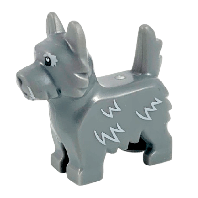 Фигурка Lego Земля Dog Terrier with Black Eyes and Nose Light Bluish Gray Fur Lines Animals 26078pb002 6256414 Dark Bluish Grey Б/У - Retromagaz