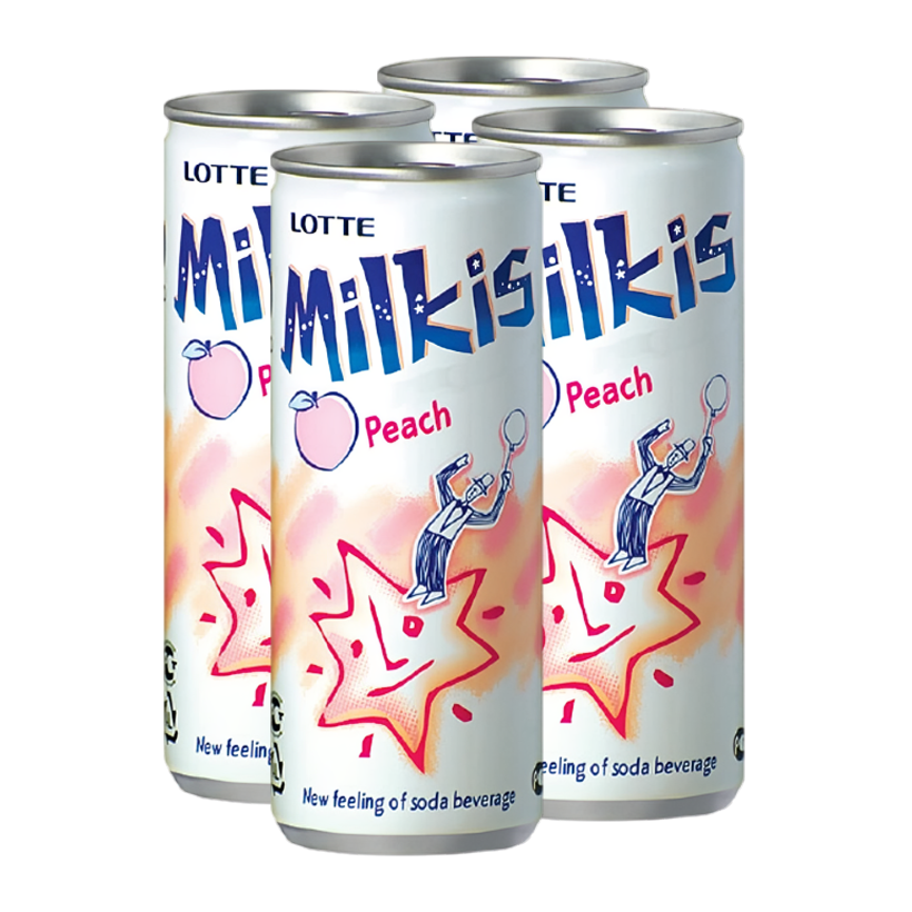 Набор Напиток 4шт Lotte Milkis Газированный Молочный Персик 250ml - Retromagaz
