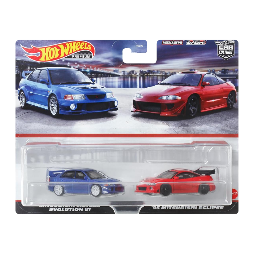 Машинка Premium 2шт Hot Wheels Mitsubishi '95 Mitsubishi Eclipse / Lancer Evolution VI 2-Packs 1:64 HKF59 Red - Retromagaz