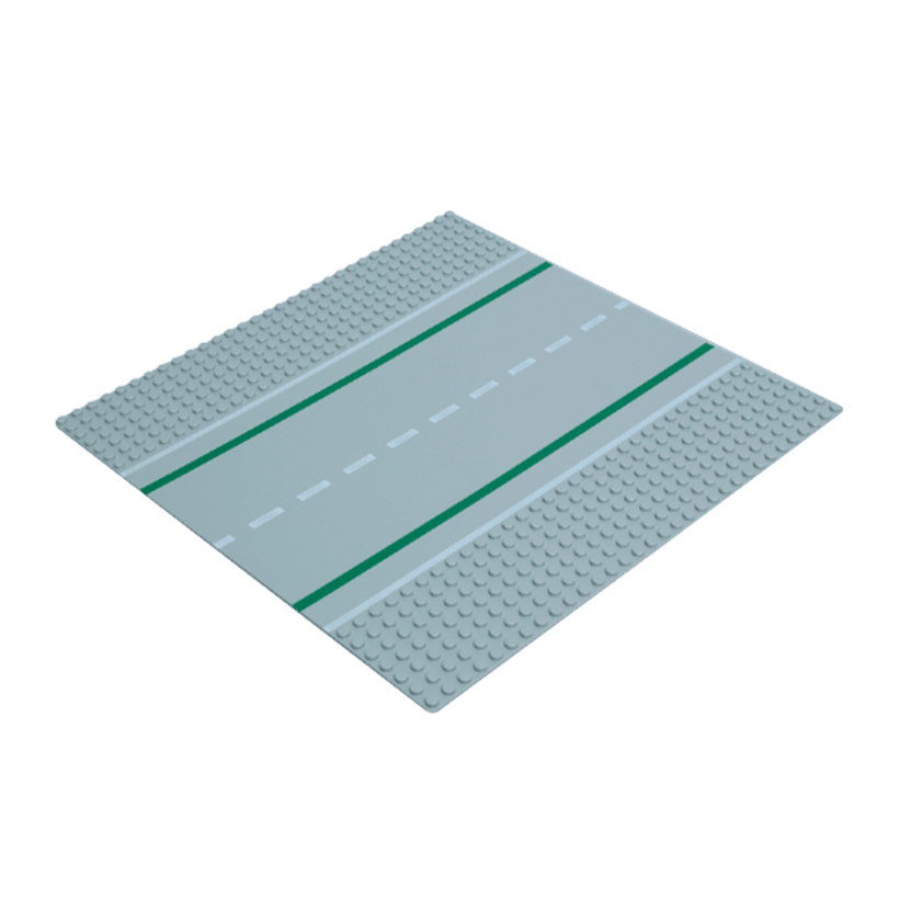 Пластина Lego Базовая Дорога 7-Stud Straight with Green Lines and White Sidelines Pattern 32 x 32 80547pb01 2358pb04 80547 80547 Light Bluish Grey Б/У - Retromagaz