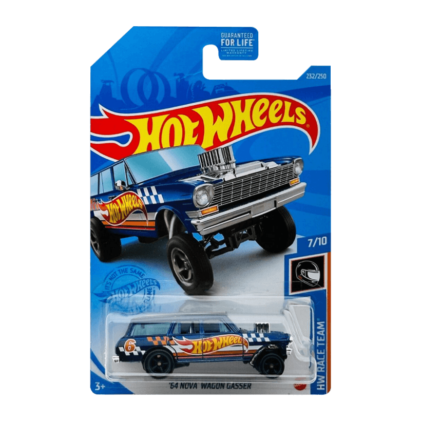 Машинка Базовая Hot Wheels '64 Nova Wagon Gasser Super Treasure Hunt STH Race Team 1:64 GTD06 Blue - Retromagaz