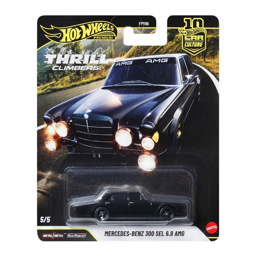 Машинка Premium Hot Wheels Mercedes-Benz 300 SEL 6.8 AMG Thrill Climbers 1:64 JKF20 Black - Retromagaz