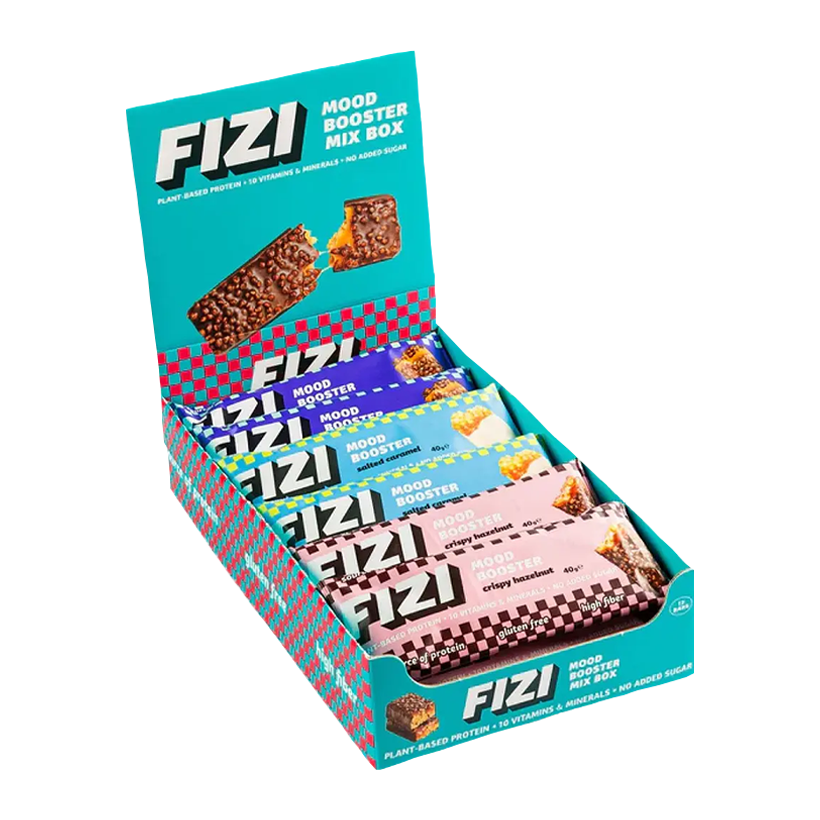 Упаковка Батончиков Fizi Протеновых Ассорти Mood Booster Box 12 Батончиков 450g - Retromagaz