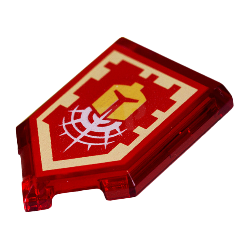 Плитка 4шт Lego Модифікована Декоративна Pentagonal with Nexo Power Shield Pattern Commanding Shout 2 x 3 22385pb102 6171915 Trans-Red Б/У - Retromagaz