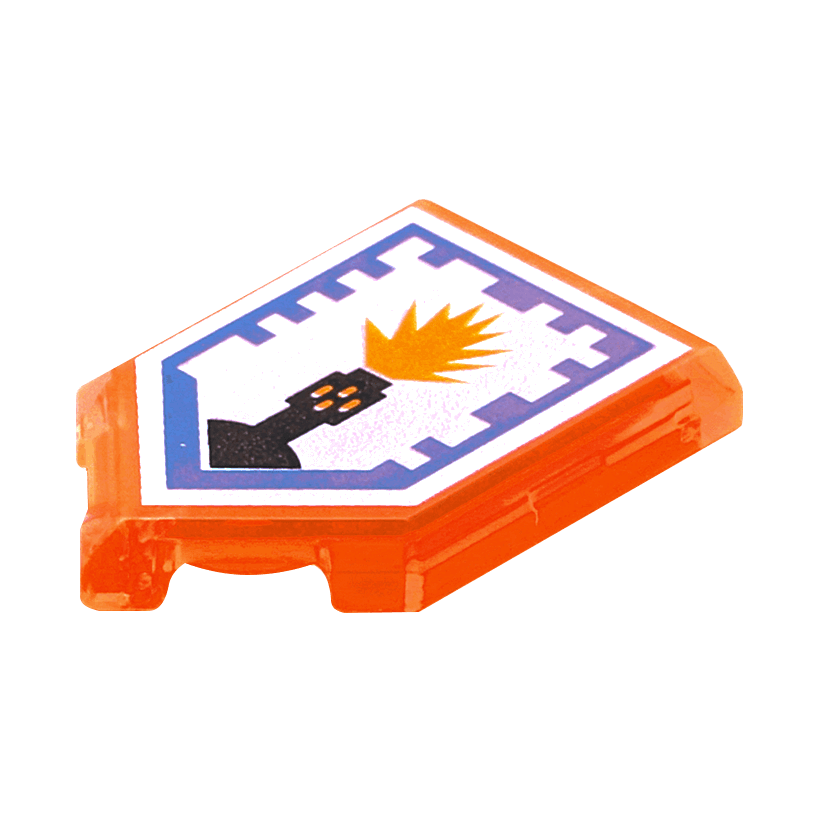 Плитка 4шт Lego Модифицированная Декоративная Pentagonal Nexo Power Shield Pattern Flash Cannon 2 x 3 22385pb040 6133133 Trans-Neon Orange Б/У - Retromagaz
