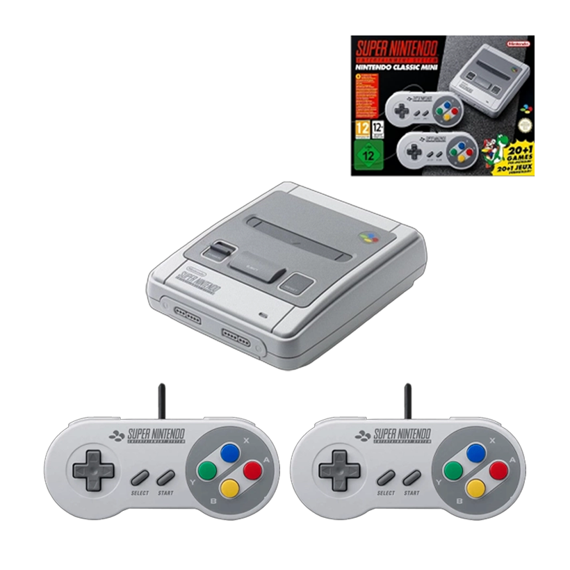 Набор Консоль Nintendo SNES Classic Mini CLV-301 Europe Light Grey + 21 Встроенная Игра + Коробка Б/У  + Геймпад Проводной 2шт - Retromagaz