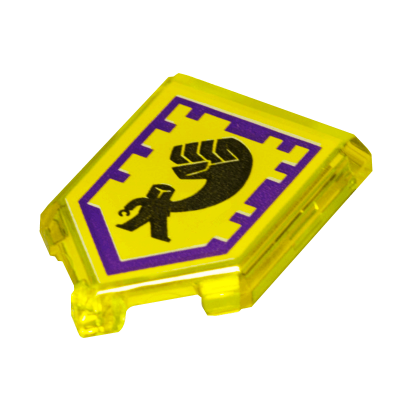 Плитка 4шт Lego Модифицированная Декоративная Pentagonal Nexo Power Shield Pattern Mightiness 2 x 3 22385pb033 6133058 Trans-Yellow Б/У - Retromagaz