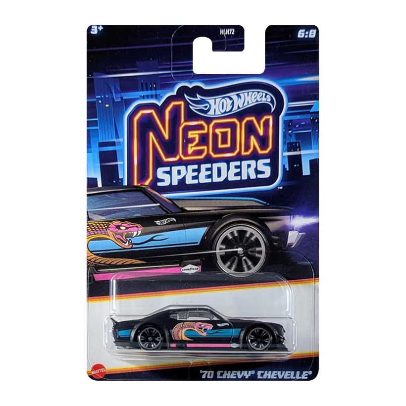 Тематическая Машинка Hot Wheels '70 Chevy Chevelle Neon Speeders 1:64 JBY97 Black - Retromagaz