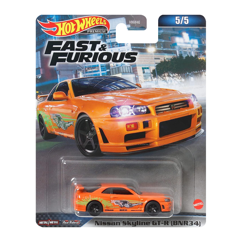 Машинка Premium Hot Wheels Nissan Skyline GT-R (BNR34) Fast & Furious 1:64 HKD21 Orange - Retromagaz