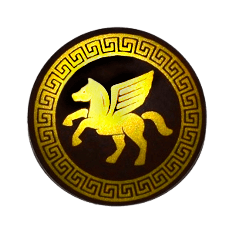 Оружие Lego Щит Round with Rounded Front with Gold Winged Horse Pattern 75902pb05 6081492 Dark Brown Б/У - Retromagaz
