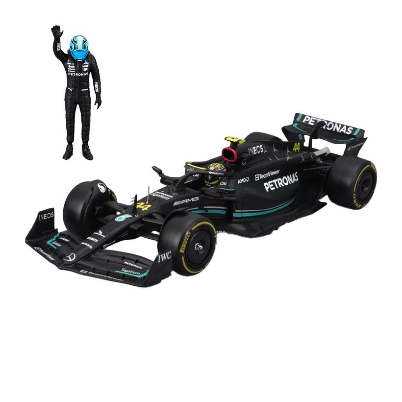 Машинка Bburago с Фигуркой Mercedes AMG F1 W14 E Performance Lewis Hamilton George Russell в Ассортименте 1:24 18-28037 Black - Retromagaz