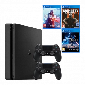 Набір Геймпад Бездротовий Sony PlayStation 4 DualShock 4 Version 2 Black Б/У Хороший + Гра Battlefield V Російські Субтитри + Консоль Стаціонарна + Гра Star Wars: Battlefront II Російські Субтитри + Гра Call of Duty: Black Ops III Російська Озвучка