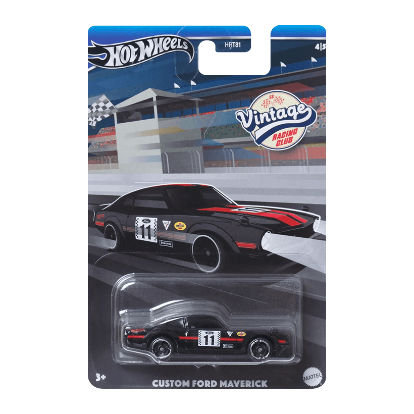 Тематическая Машинка Hot Wheels Custom Ford Maverick Vintage Racing Club 1:64 HRT81/HRV09 Black - Retromagaz