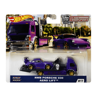 Машинка Premium Hot Wheels RWB Porsche 930 и Транспортер Aero Lift Team Transport 1:64 GJT37 Purple 2шт - Retromagaz