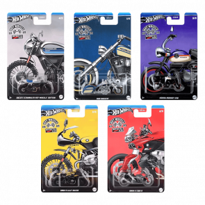 Набор Тематическая Машинка Hot Wheels Bad Bagger Motorcycle Club 1:64 HRR90 Blue  + BMW K 1300 R Red + R nineT Racer Yellow + Ducati Scrambler  Edition Silver + Honda Monkey Z50 Purple