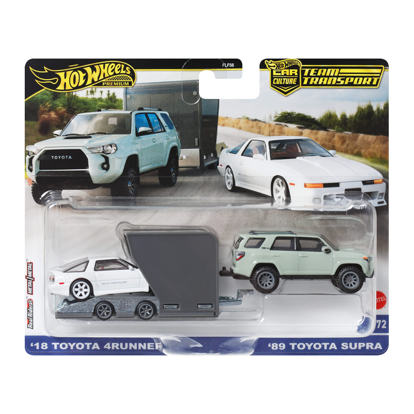 Машинка Premium 2шт Hot Wheels '18 Toyota 4Runner / '89 Supra та Транспортер Open Trailer Team Transport 1:64 HRV37 Grey - Retromagaz