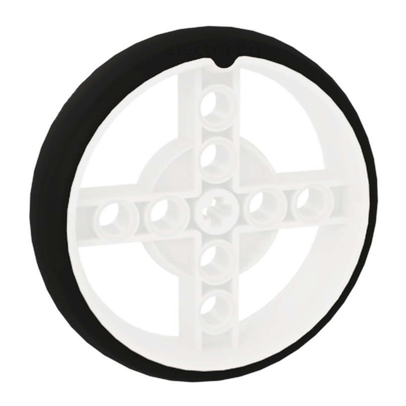 Колесо Lego Збірне Technic with Axle Hole and 8 Pin Holes with Fixed Black Rubber Tire 56 x 14 39367pb02 6287607 White Б/У - Retromagaz
