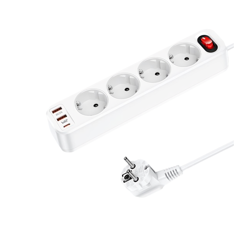 Сетевой фильтр Hoco NS1 Aura 4-bit Extension Cable Socket White 4000 W - Retromagaz
