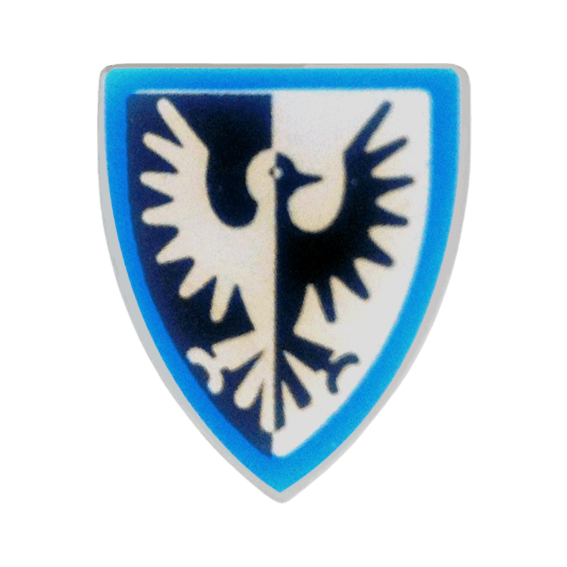 Зброя Lego Щит Triangular with Black Falcon and Blue Border Pattern 3846px9 Light Bluish Grey Б/У - Retromagaz