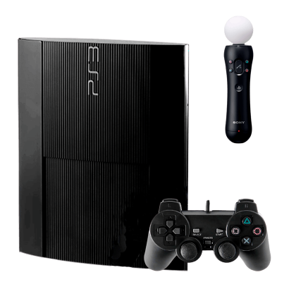 Набор Консоль Sony PlayStation 3 Super Slim 500GB Black Б/У  + Контроллер Move 2шт + Камера Проводной - Retromagaz