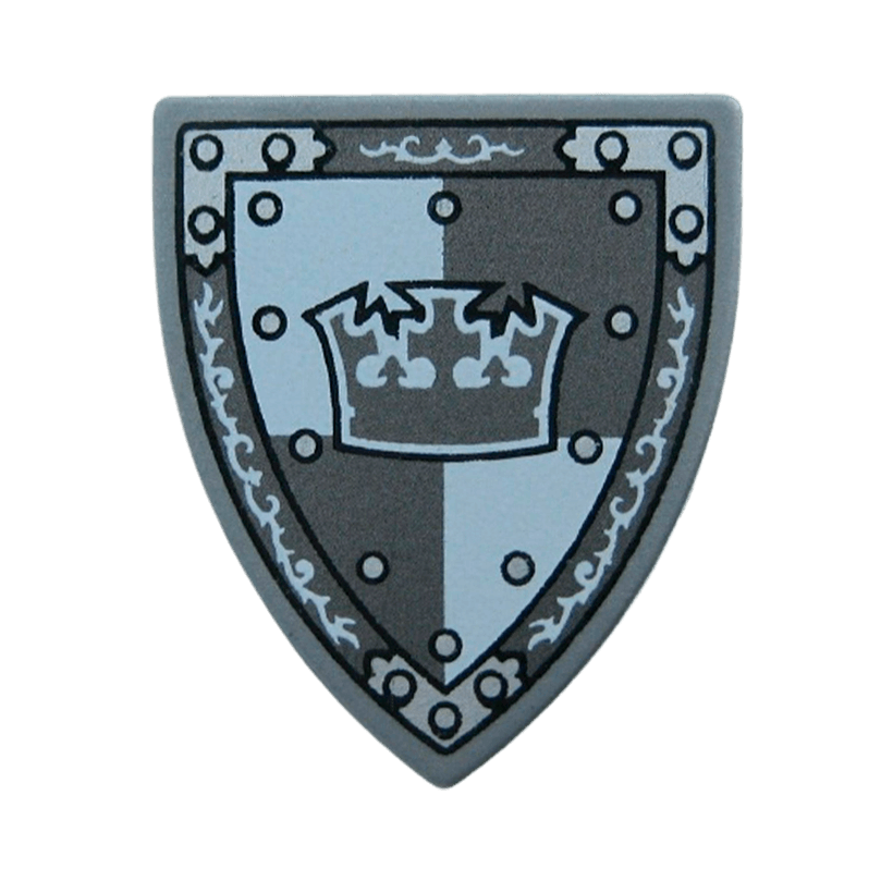 Зброя Lego Щит Triangular with Gray Crown on White and Gray Quarters 3846pb034 6020238 Flat Silver Б/У - Retromagaz