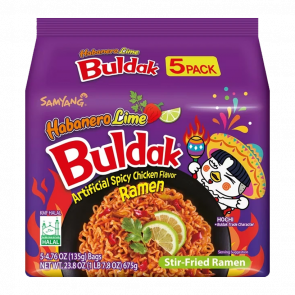 Набір Локшина Samyang 5шт Buldak Artificial Spicy Chicken Flavor Ramen Habanero Lime Гостра 135g Набір Локшина Samyang 5шт Buldak Artificial Spicy Chicken Flavor Ramen Habanero Lime Гостра 135g - Retromagaz