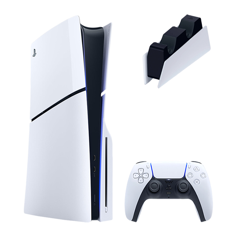 Набір Консоль Sony PlayStation 5 Slim Blu-ray 1TB White Б/У  + Геймпад Бездротовий DualSense 2шт + Зарядний Пристрій Дротовий для DualSense - Retromagaz
