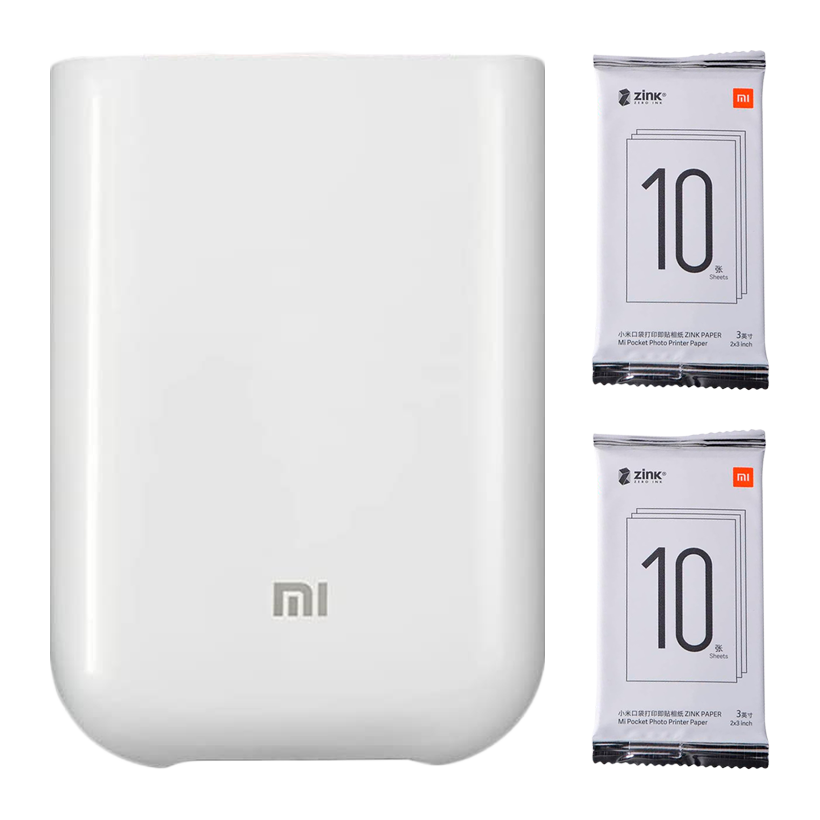 Набор Мобильный принтер Беспроводной Xiaomi Mi Pocket Photo Printer White  + Фотобумага для Photo Printer 20шт - Retromagaz