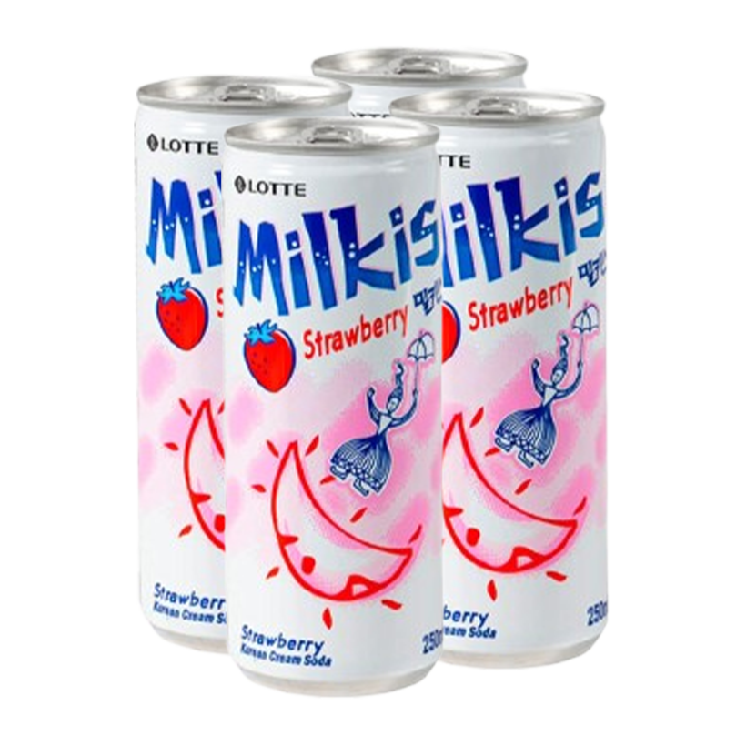 Набір Напій 4шт Lotte Milkis Газований Молочний Полуниця 250ml - Retromagaz