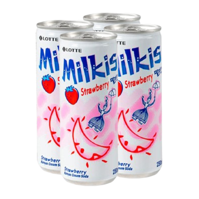 Набор Напиток 4шт Lotte Milkis Газированный Молочный Клубника 250ml - Retromagaz