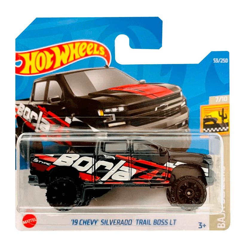 Машинка Базова Hot Wheels '19 Chevy Silverado Trail Boss LT Baja Blazers 1:64 HCT49 Black - Retromagaz