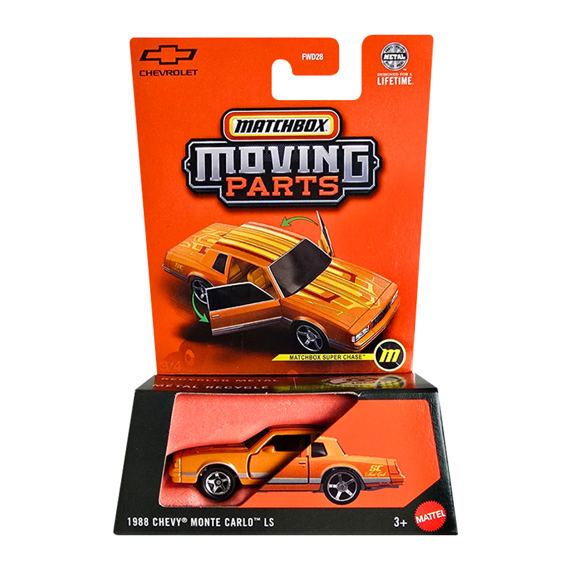 Тематична Машинка Matchbox 1988 Chevy Monte Carlo LS Super Chase Moving Parts 1:64 JBX04 Orange - Retromagaz