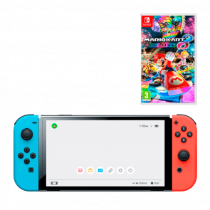 Набір Консоль Nintendo Switch OLED Model HEG-001 64GB Blue Red Новий  + Гра Mario Kart 8 Deluxe Російські Субтитри - Retromagaz
