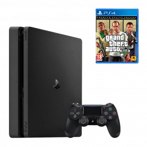 Набір Консоль Sony PlayStation 4 Slim 500GB Black Новий + Гра Grand Theft Auto V Російські Субтитри