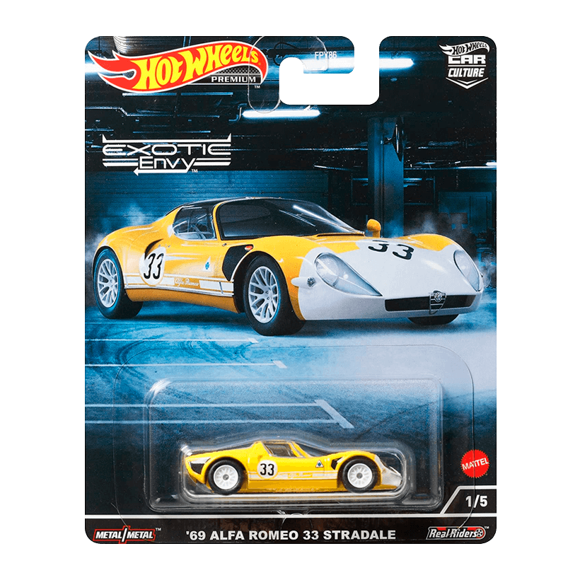 Машинка Premium Hot Wheels '69 Alfa Romeo 33 Stradale Exotic Envy 1:64 HCJ91 Yellow - Retromagaz