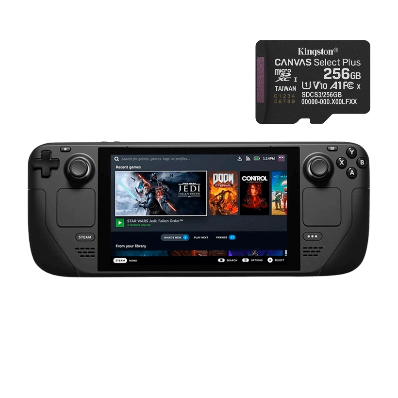 Набор Консоль Valve Steam Deck OLED 512GB Black Б/У + Карта памяти Canvas Select Plus UHS-I U3 V30 A1 SD Adapter 256GB - Retromagaz