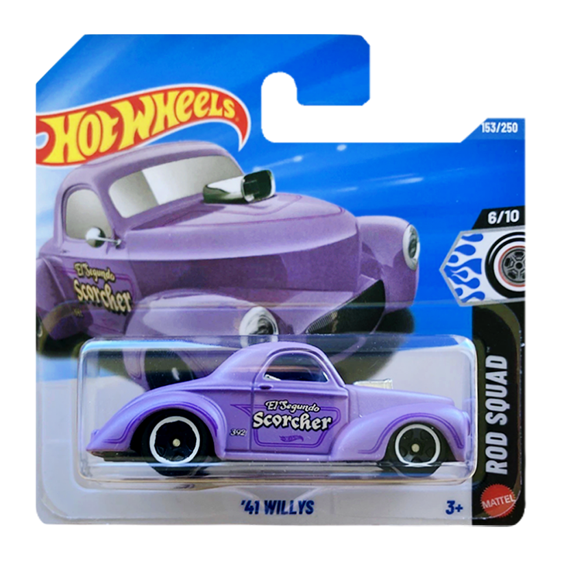 Машинка Базова Hot Wheels Custom '41 Willys Coupe Rod Squad 1:64 JJK01 Purple - Retromagaz