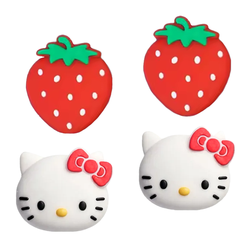 Накладки на Стіки 4шт Geekshare Hello Kitty+Strawberry PlayStation 5 4 3 2 1 Xbox Series One 360 Switch 2 Red White - Retromagaz