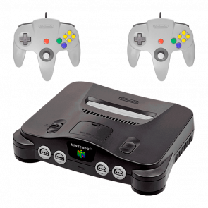 Набір Консоль Nintendo N64 FAT Europe Charcoal Grey Б/У + Геймпад Дротовий Grey 1.8m 2 шт Б/У - Retromagaz