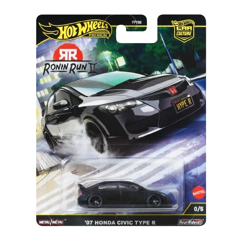 Машинка Premium Hot Wheels '07 Honda Civic Type R II Chase Ronin Run 1:64 JBK89 Black - Retromagaz