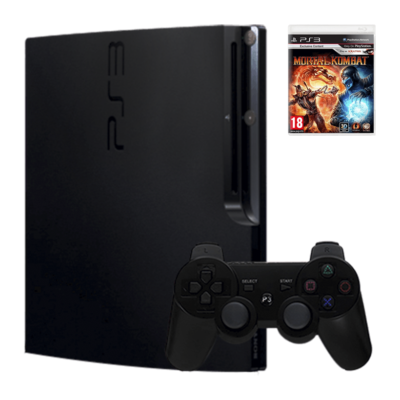 Набор Консоль Sony PlayStation 3 Slim 320GB Black Без Геймпада Б/У  + Игра Mortal Kombat Английская Версия - Retromagaz