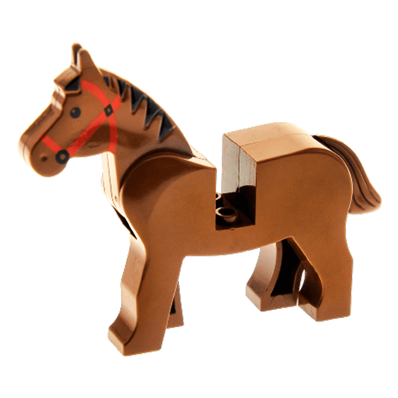 Фігурка Lego Земля Horse with Black Eyes Red Bridle Black Mane Pattern Animals 4493c01pb01 Brown Б/У - Retromagaz