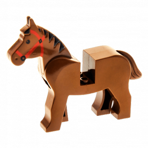 Фигурка Lego Horse with Black Eyes Red Bridle Black Mane Pattern Animals Земля 4493c01pb01 1 Brown Б/У - Retromagaz