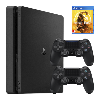 Набір Консоль Sony PlayStation 4 Slim 1TB Black Б/У  + Геймпад Бездротовий DualShock 4 Version 2 + Гра Mortal Kombat 11 Російські Субтитри - Retromagaz