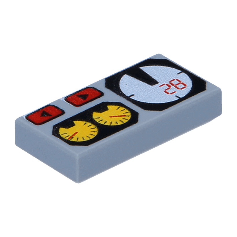 Плитка 20шт Lego Декоративная Groove with Red 82 Yellow and White Gauges Pattern 1 x 2 3069bpx19 4227776 Light Bluish Grey Б/У - Retromagaz