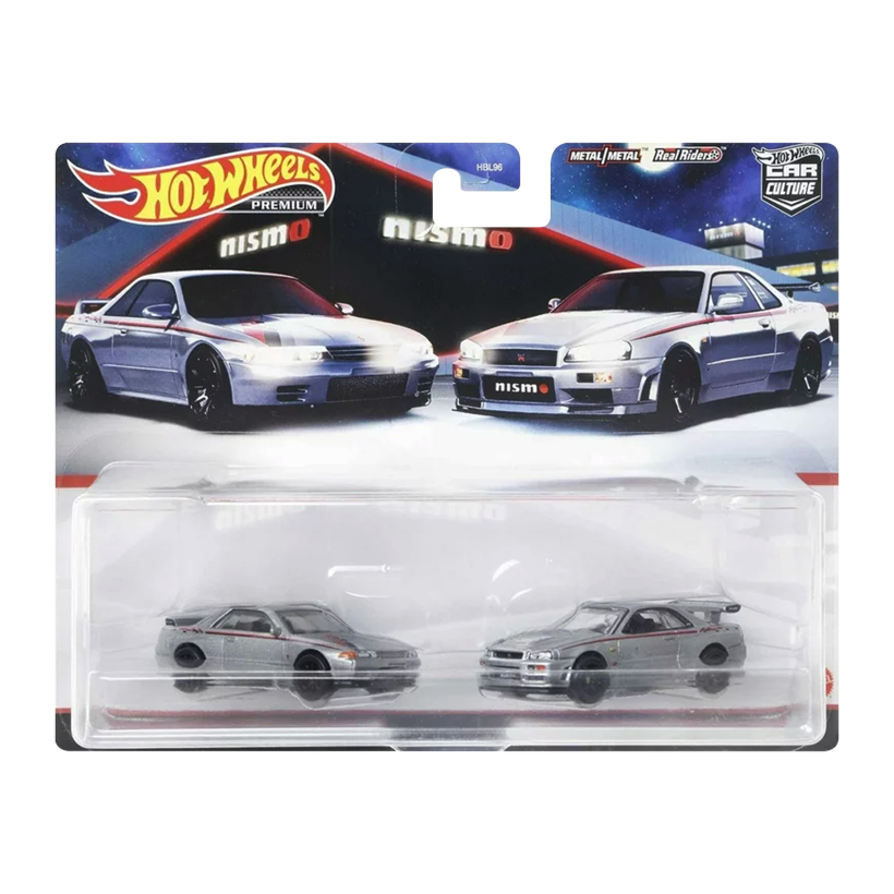 Машинка Premium 2шт Hot Wheels Nissan Skyline GT-R (BNR32) / (BNR34) NISMO 2-Packs 1:64 HCY75 Metallic Silver - Retromagaz