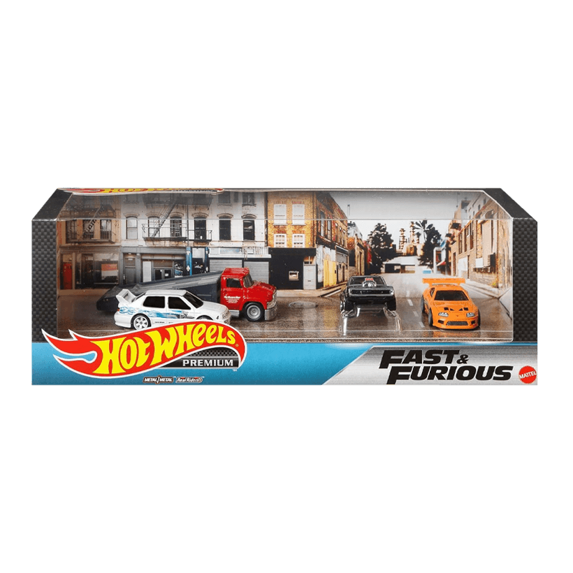 Машинка Premium 4шт Hot Wheels Volkswagen Jetta MK3 / '70 Dodge Charger R/T / Toyota Supra / Carry On Fast & Furious Diorama 1:64 GMH41 White - Retromagaz